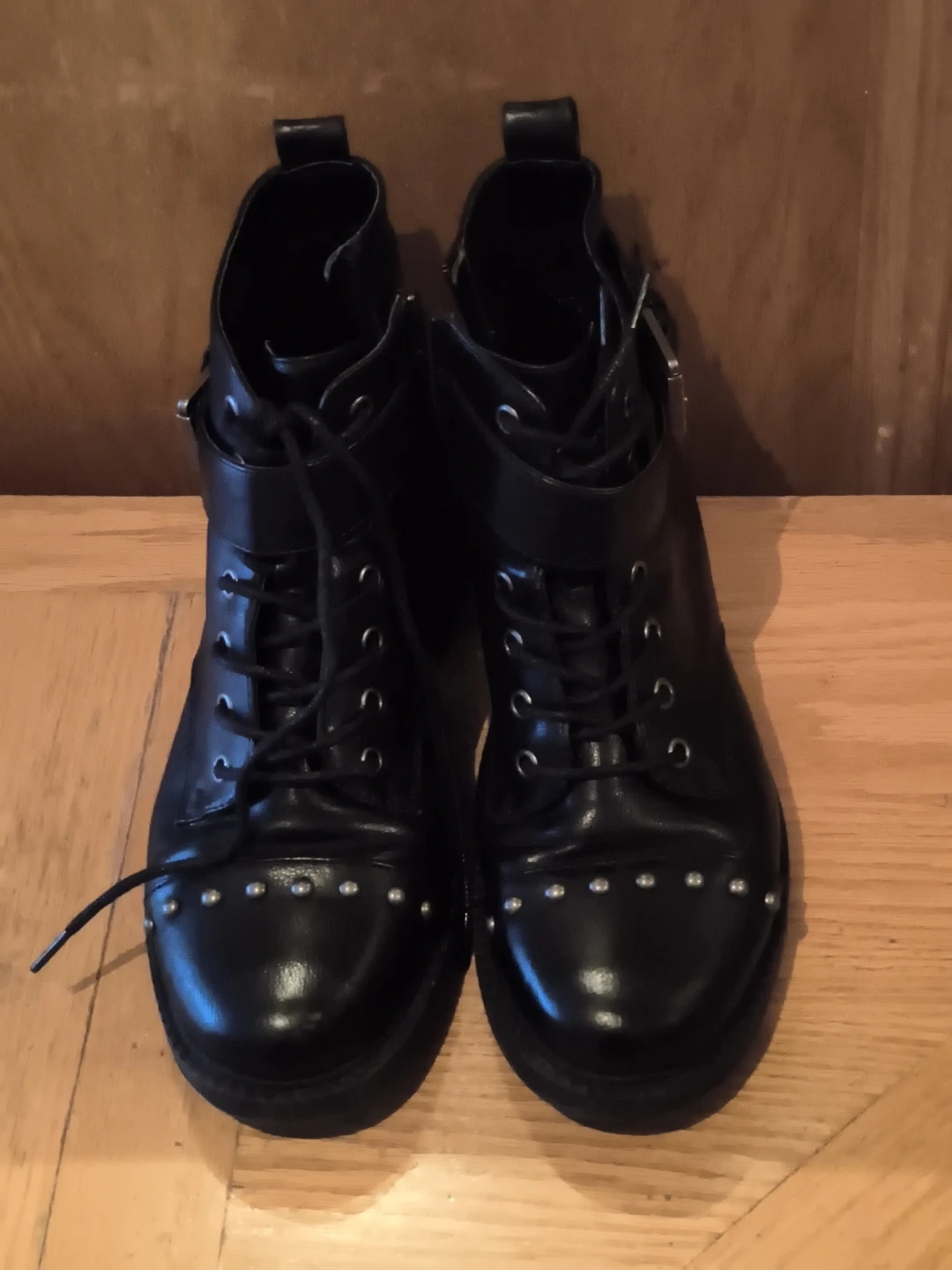 Black Studded Lace-Up Combat Boots