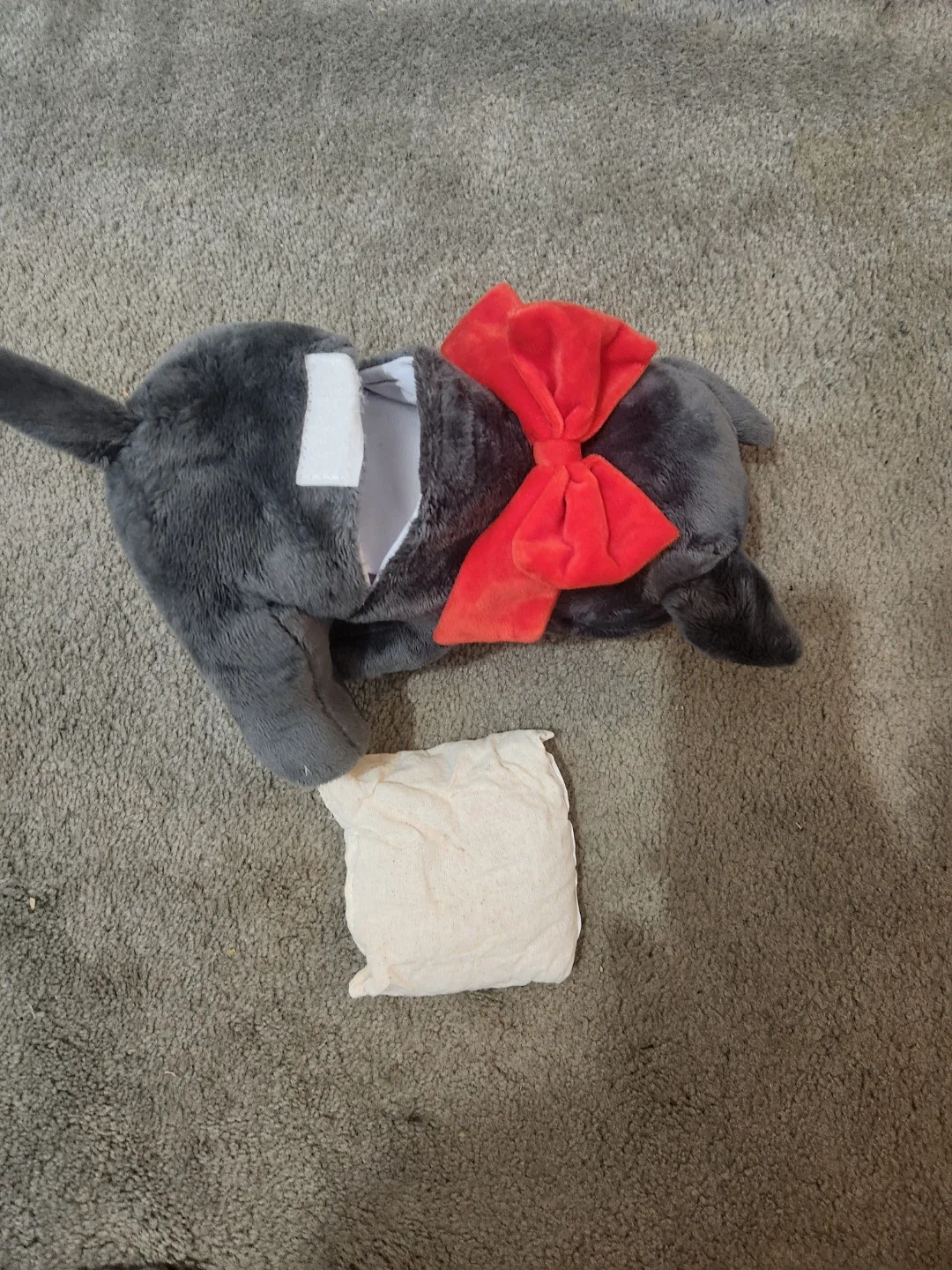plush grey dog with red bow heating stuffie - photo 4