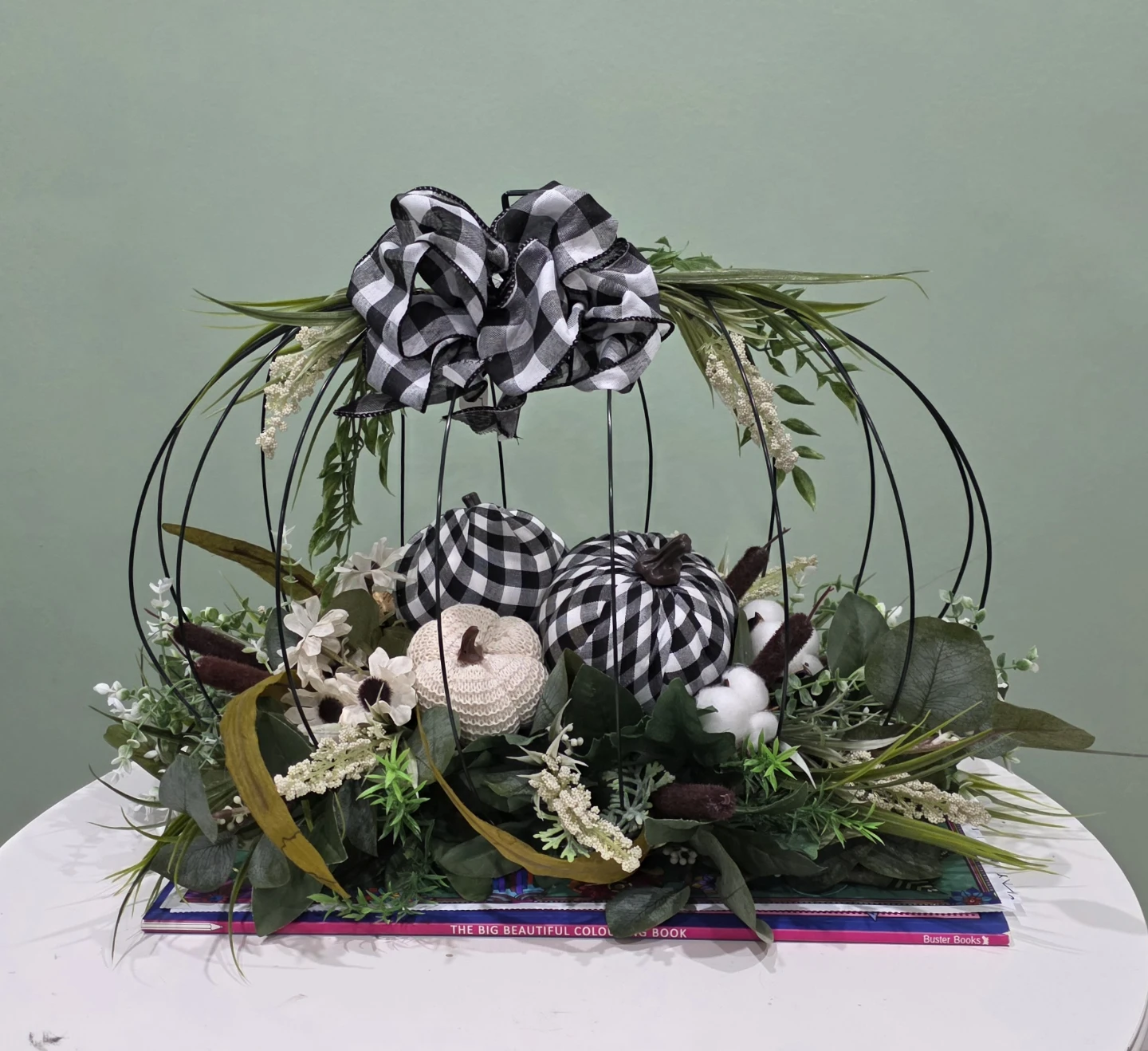 Fall pumpkin wire cage decor center piece