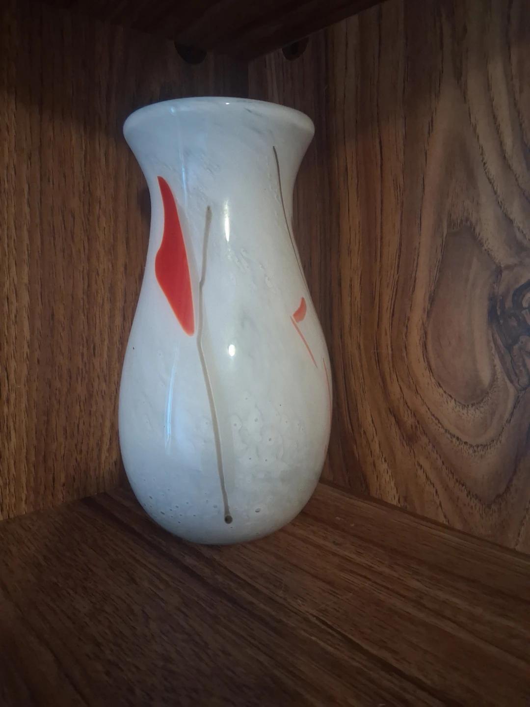 Art Glass Vase with White and Red Design