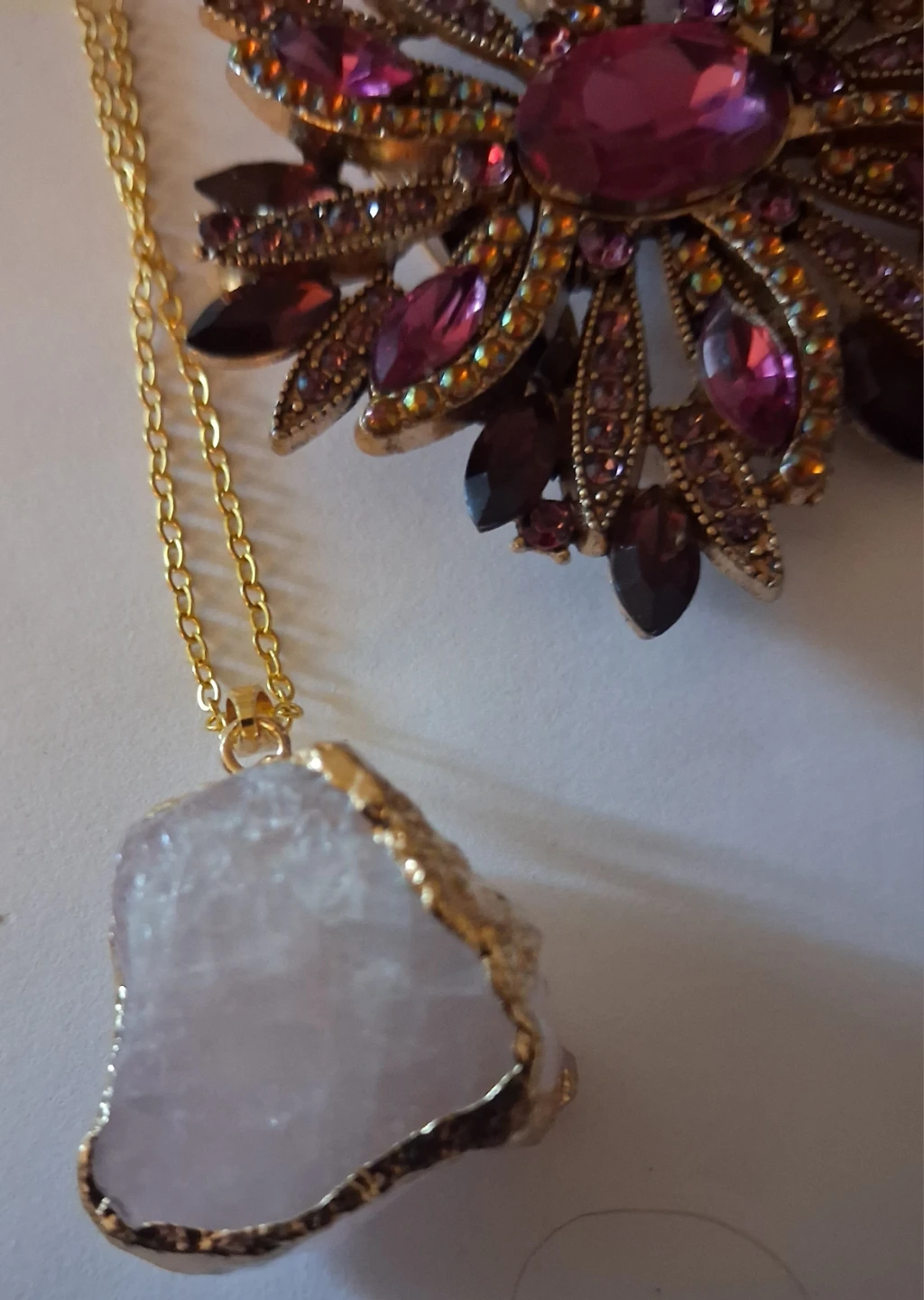 Crystal Pendant Necklace and Floral Brooch Set - photo 2