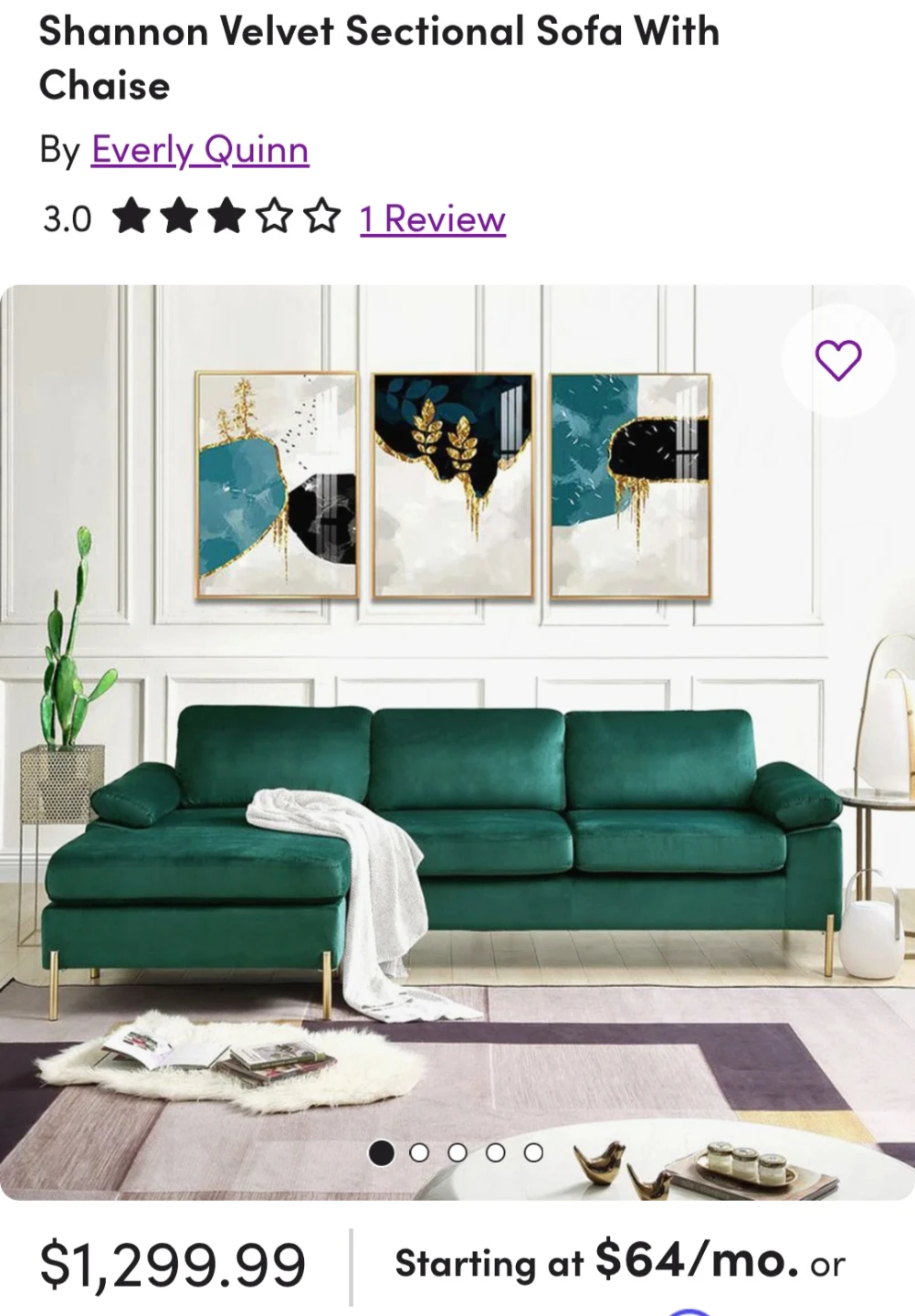 Wayfair Green Velvet Sofa Sectional L-Shaped with Chaise - photo 4