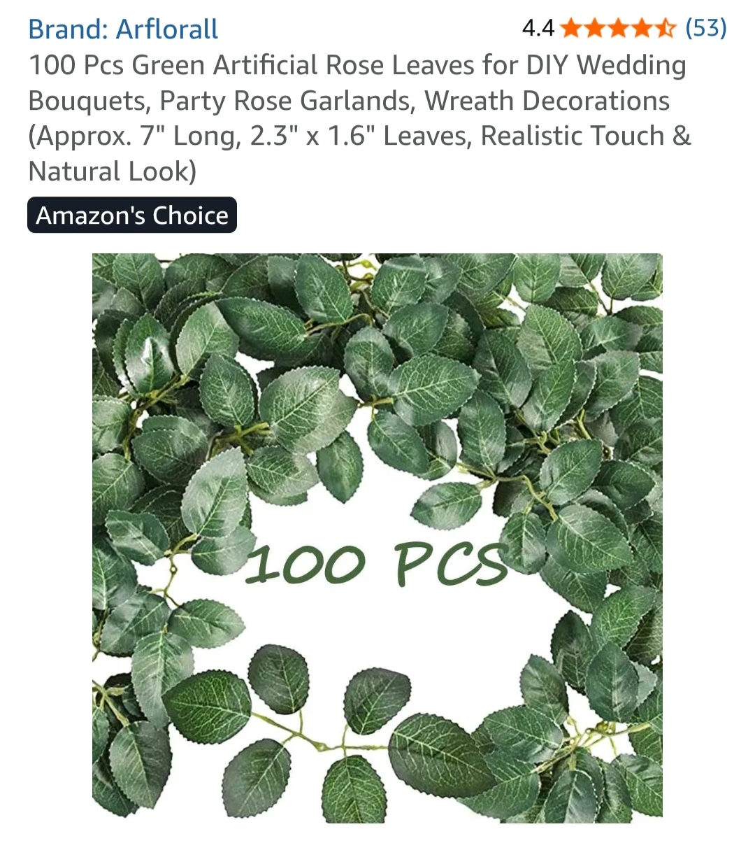 Arflorall 100 Pcs Artificial Green Rose Leaves - photo 5