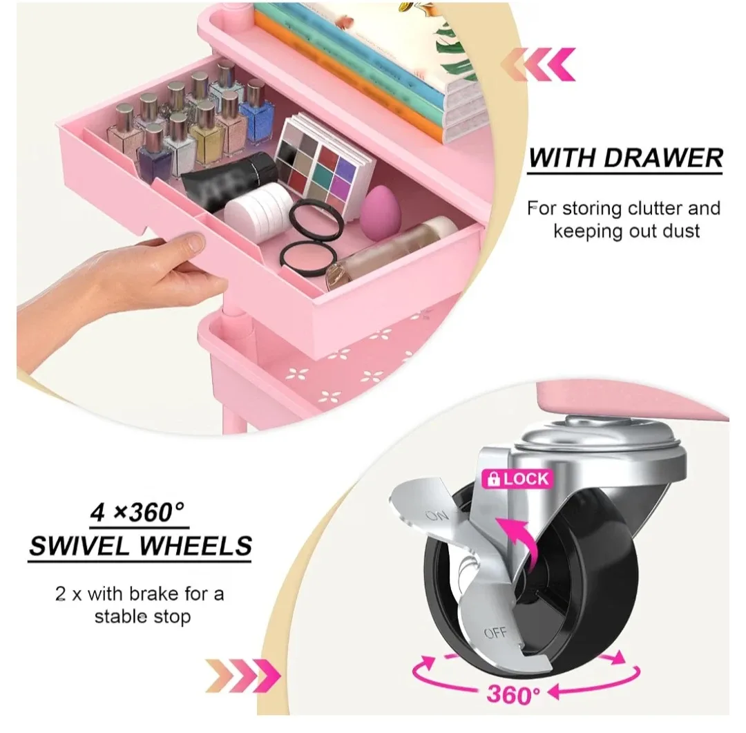 Pink 3-Tier Rolling Kitchen Storage Cart – $40 - photo 5