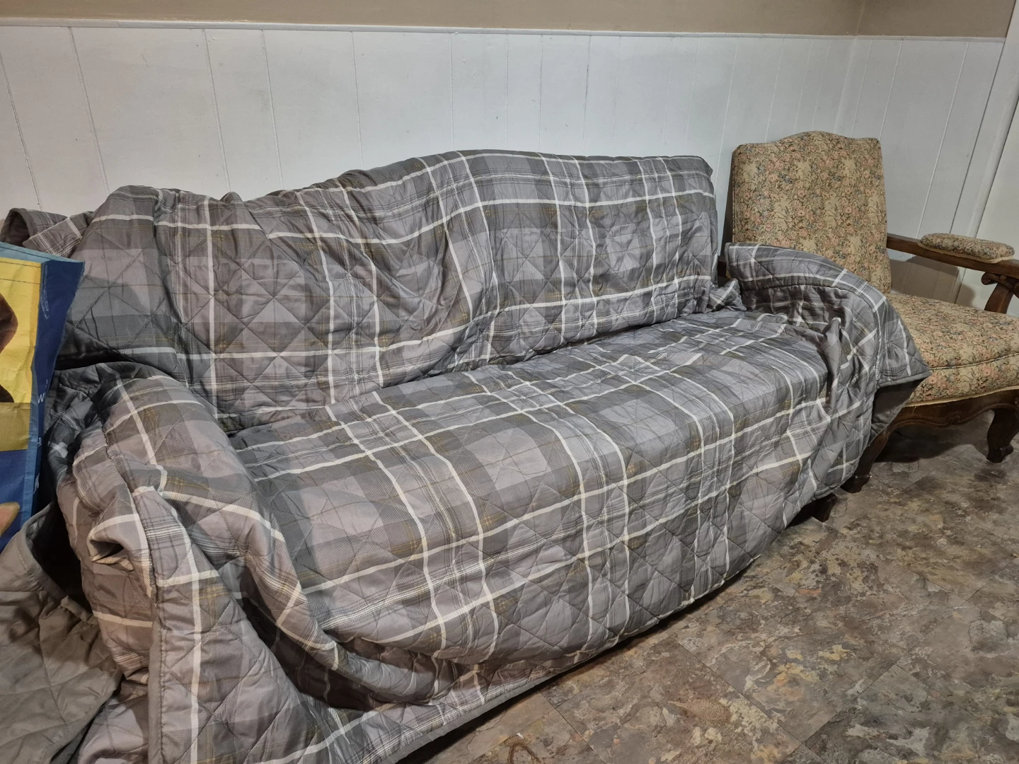 Grey Plaid Quilted Sofa Cover, covers a 3 seater.