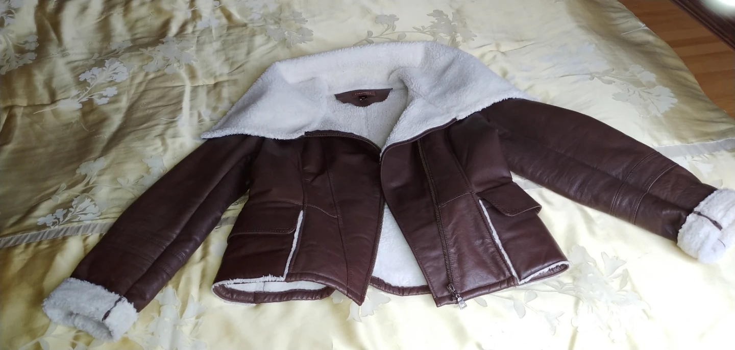 Danier Brown Leather Jacket with Faux Fur