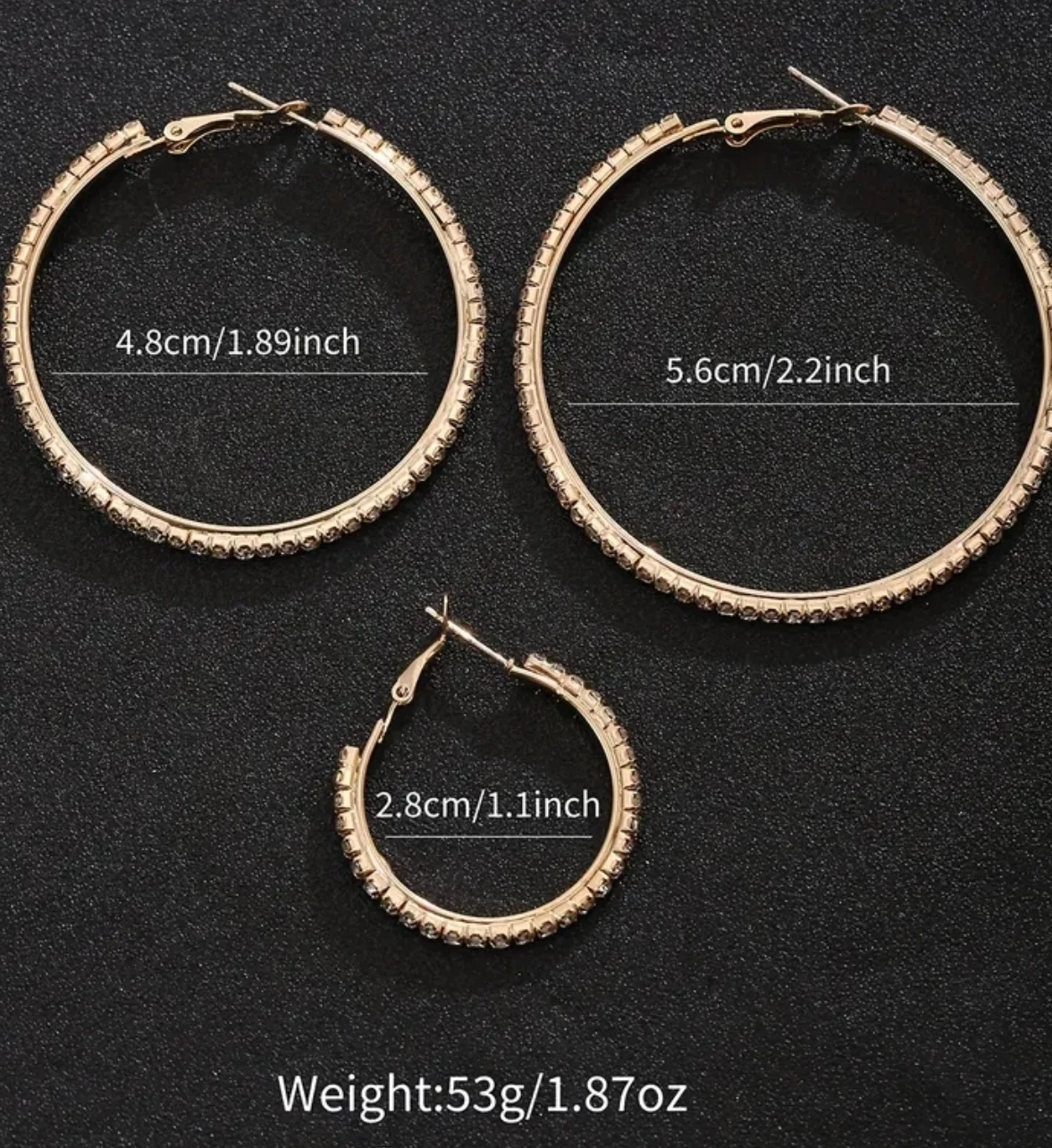 Set of 3 Crystal Hoop Earrings golden & silver colors available - photo 4