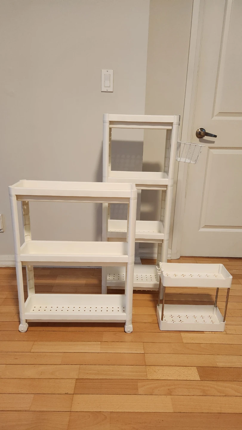 Set of Three White Plastic Utility Shelving Units