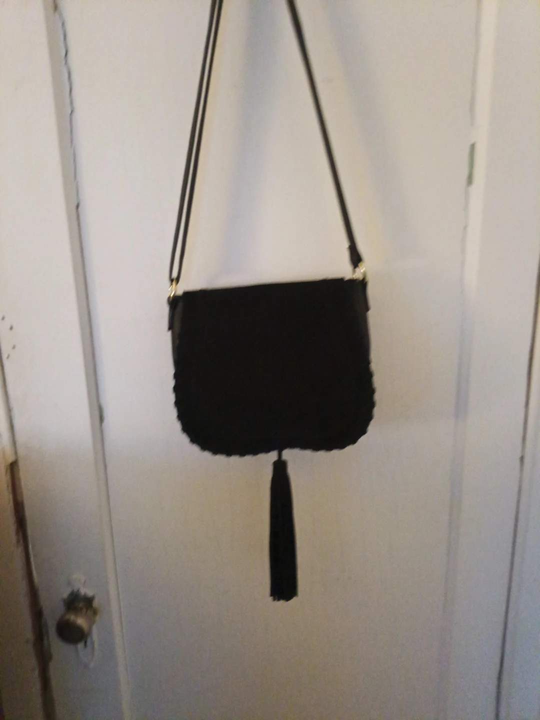 Black Suede Crossbody Bag with Tassel