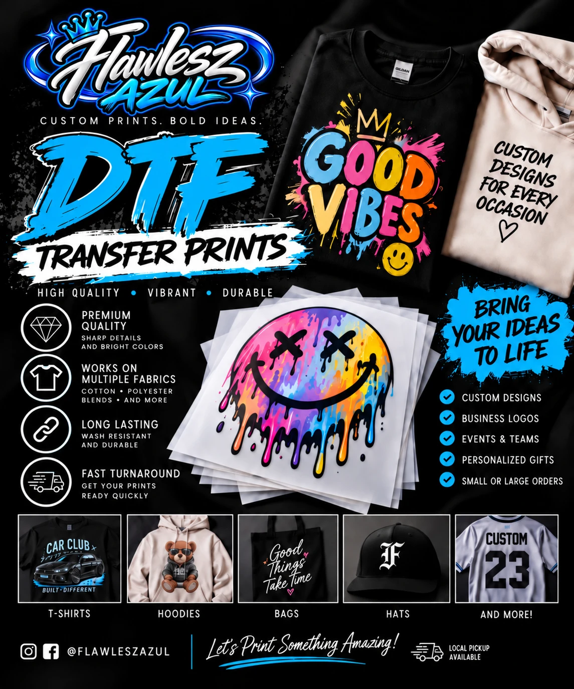 🎨 DTF Transfer Prints by Flawlesz Azul