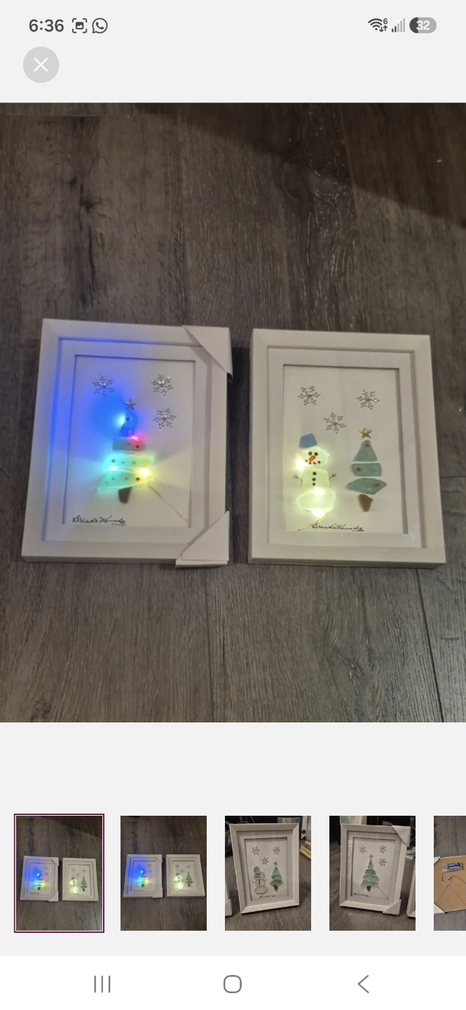Set of 2 LED Lighted Sea Glass Christmas Frames