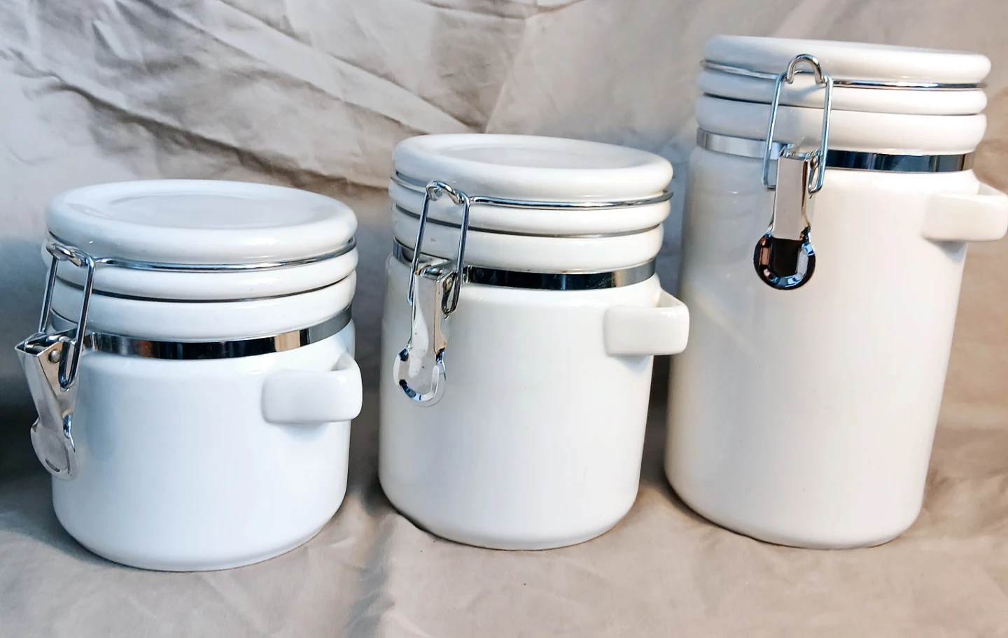 Set of 3 White Ceramic Canisters