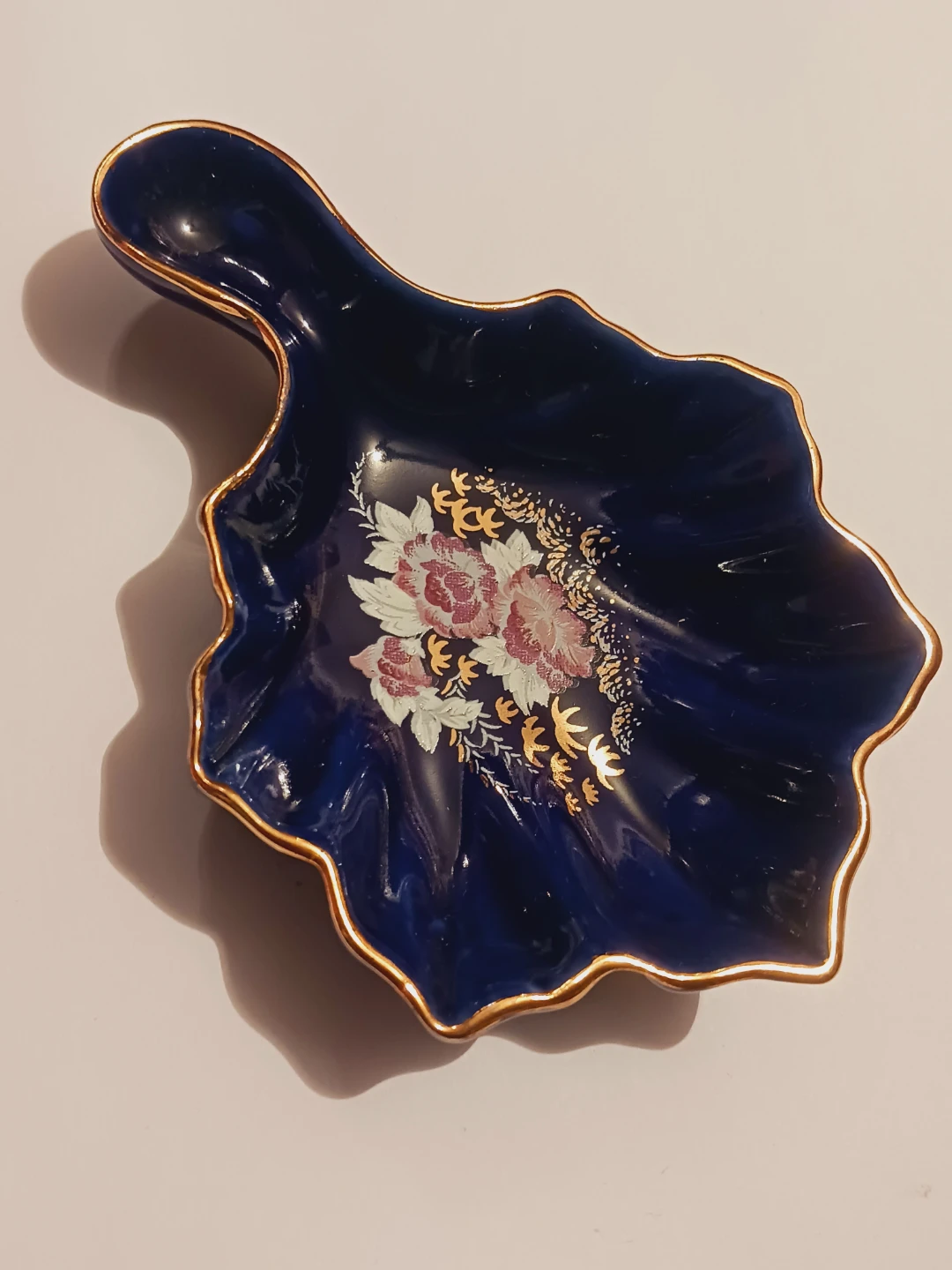Cobalt Blue Handpainted Porcelain Floral Trinket Dish - photo 3