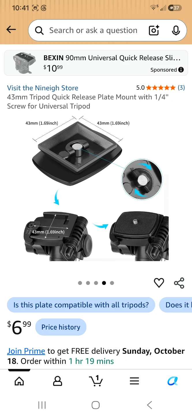 Nineigh 43mm Tripod Quick Release Plate Mount - photo 4