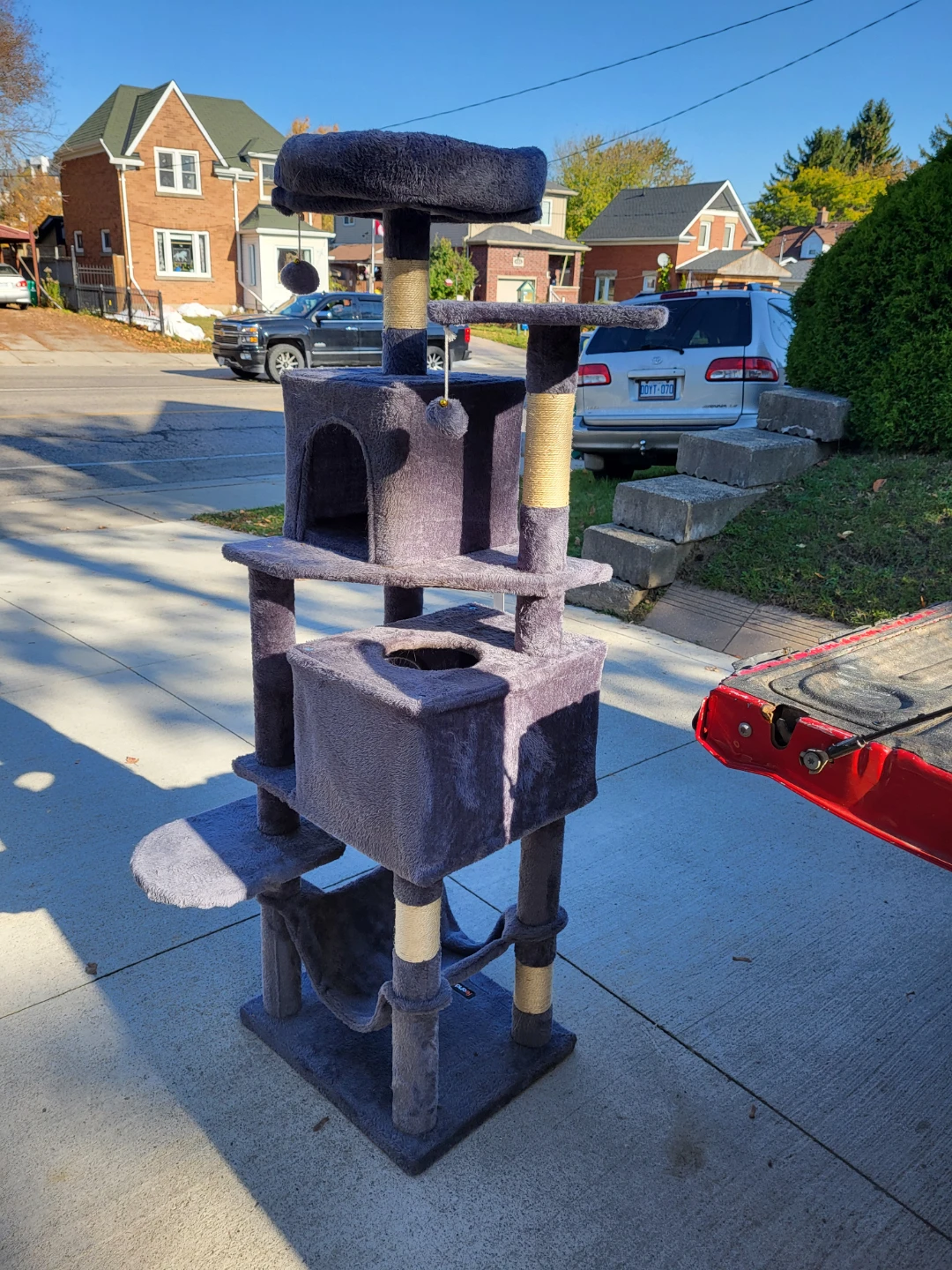 Grey multi-level cat tree with scratching posts - photo 3
