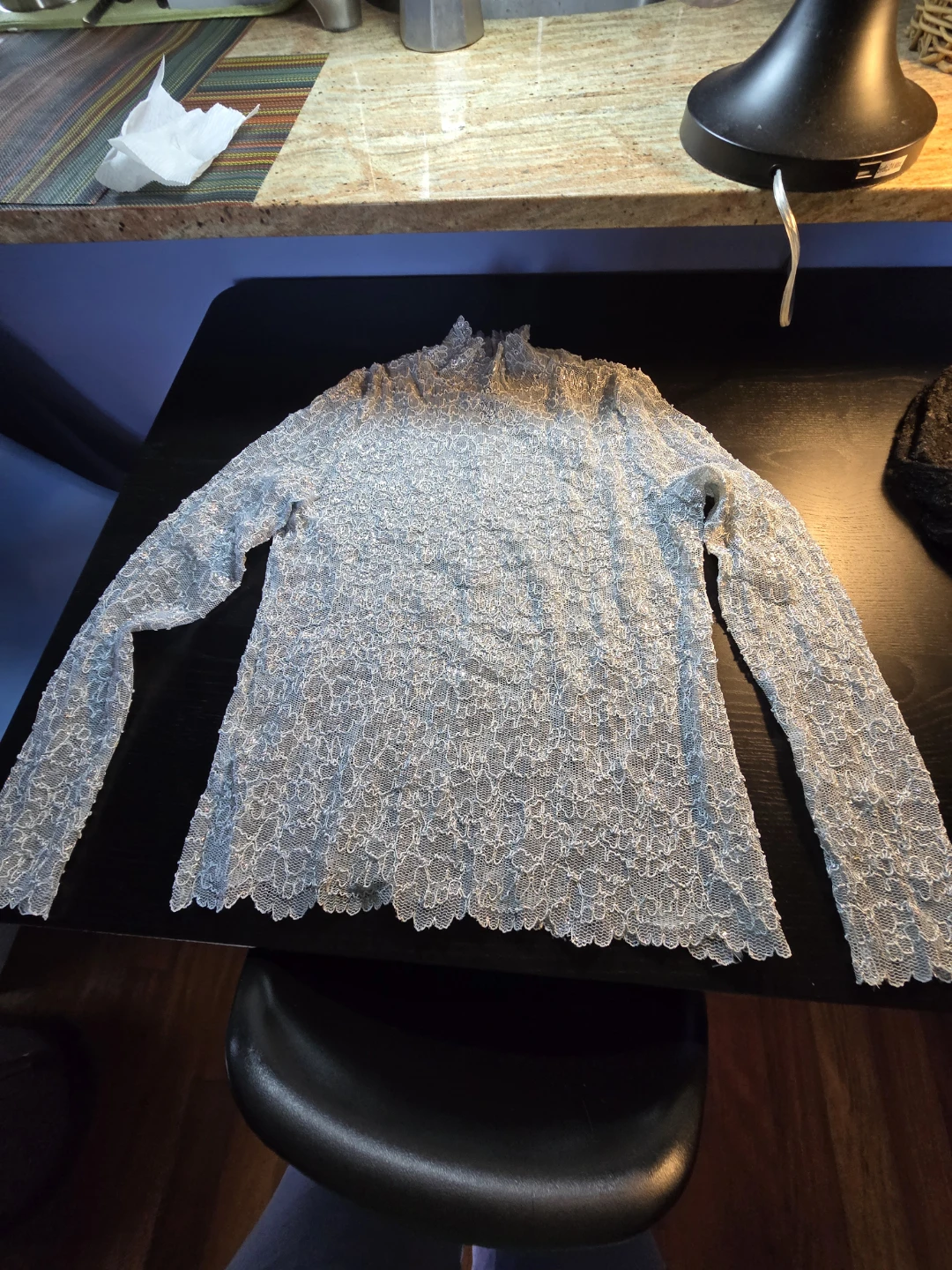 2 Lace Long Sleeve Lace Tops Silver Black Large - photo 2