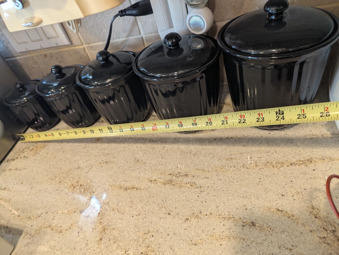 Set of 5 Black Ceramic Kitchen Canisters - photo 3