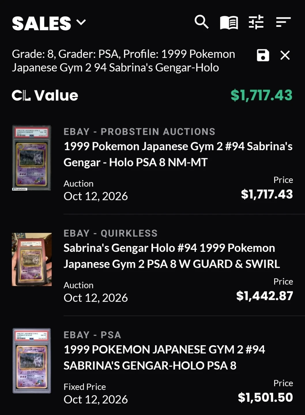 Sabrinas Gengar JP psa 8 - pokemon card - photo 3