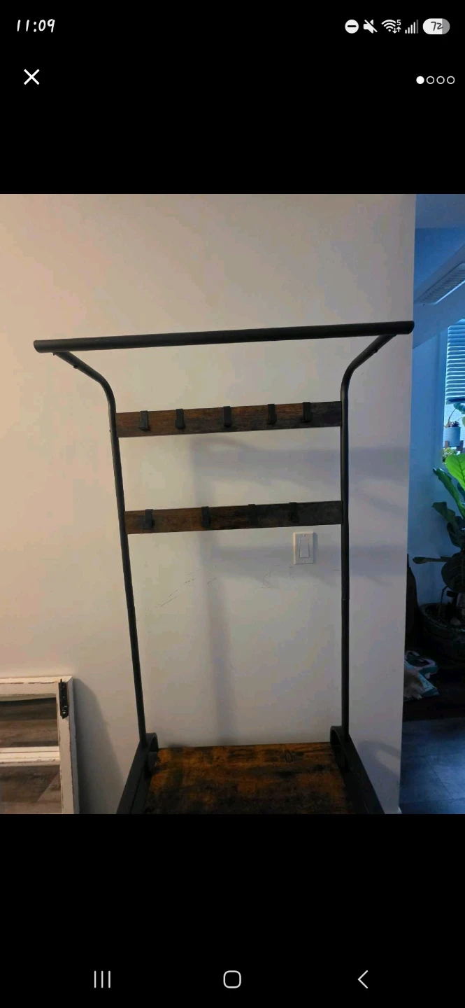 4-in-1 Industrial Entryway Coat Rack and Shoe Bench