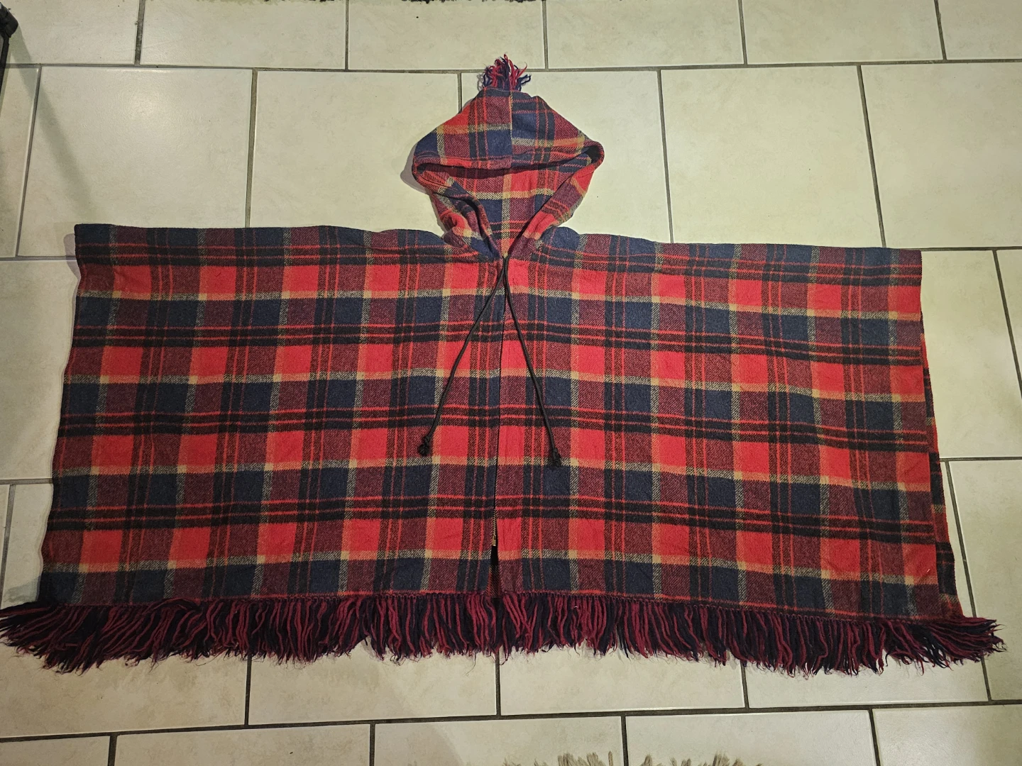 Vintage Wool Place Red Plaid Poncho