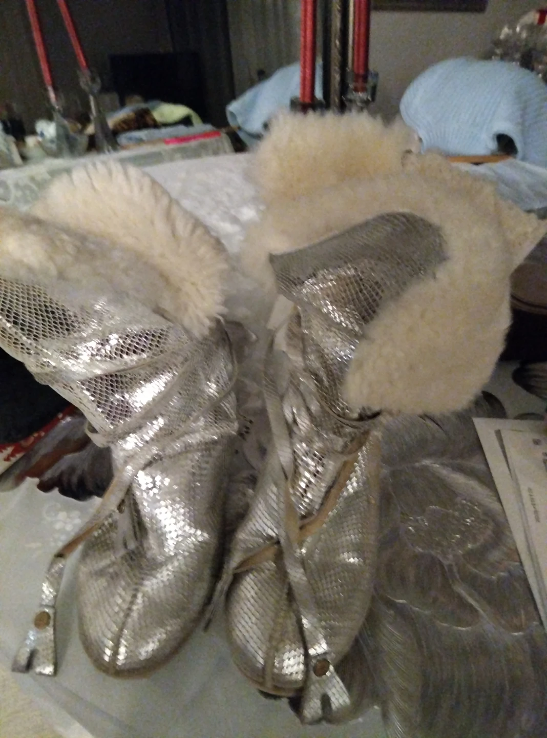 Lfa Silver Metallic Boots lined with real fur - photo 3