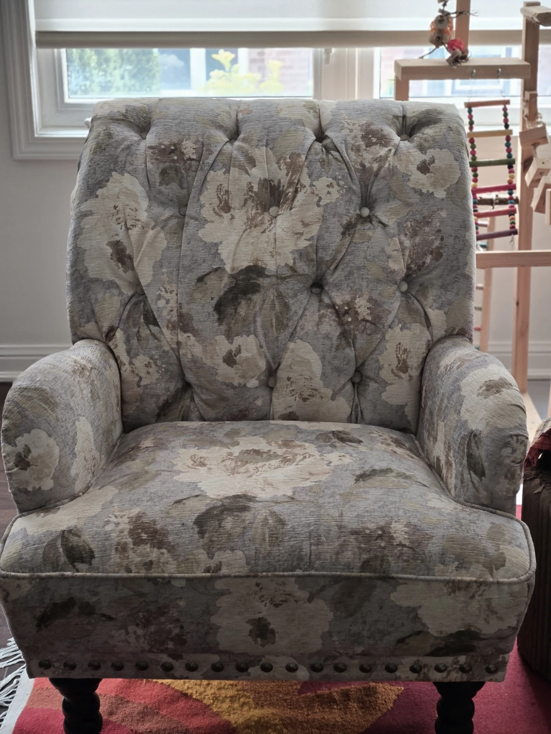 Set of two tufted floral accent chairs