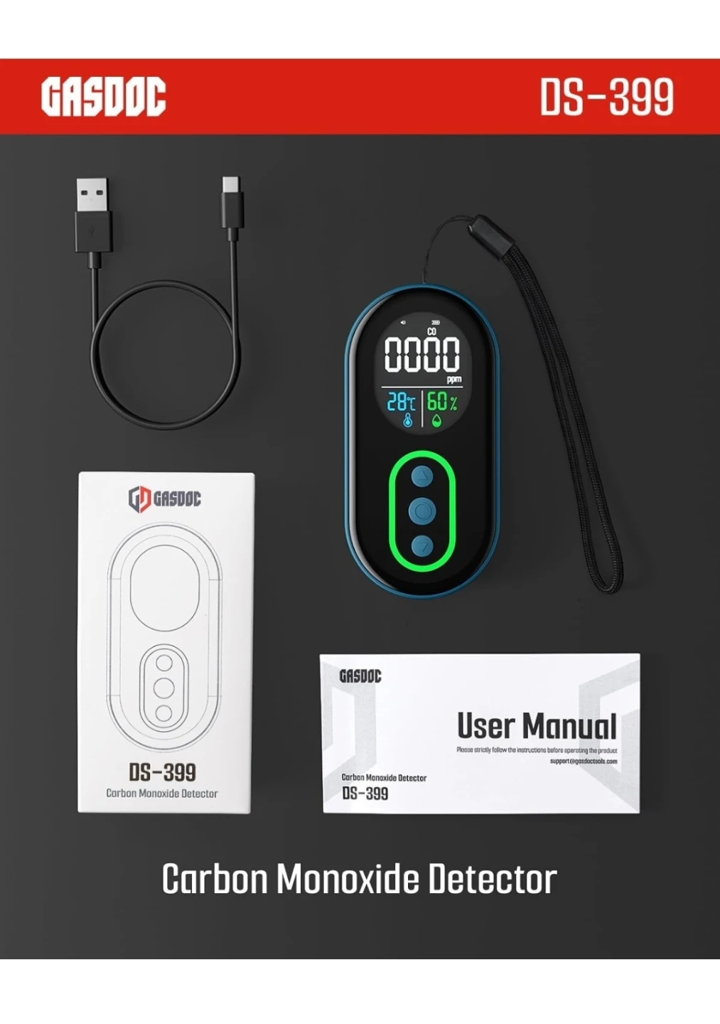 CO detector Portable Travel RV Car Truck Hotel, Rechargeable