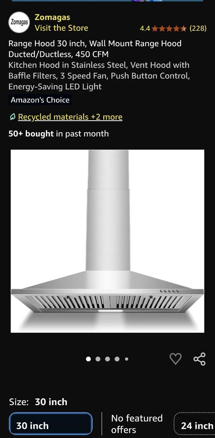 Zomagas 30 Inch Wall Mount Range Hood