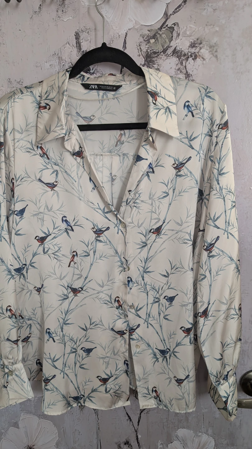 Zara Long Sleeve Bird Print Shirt