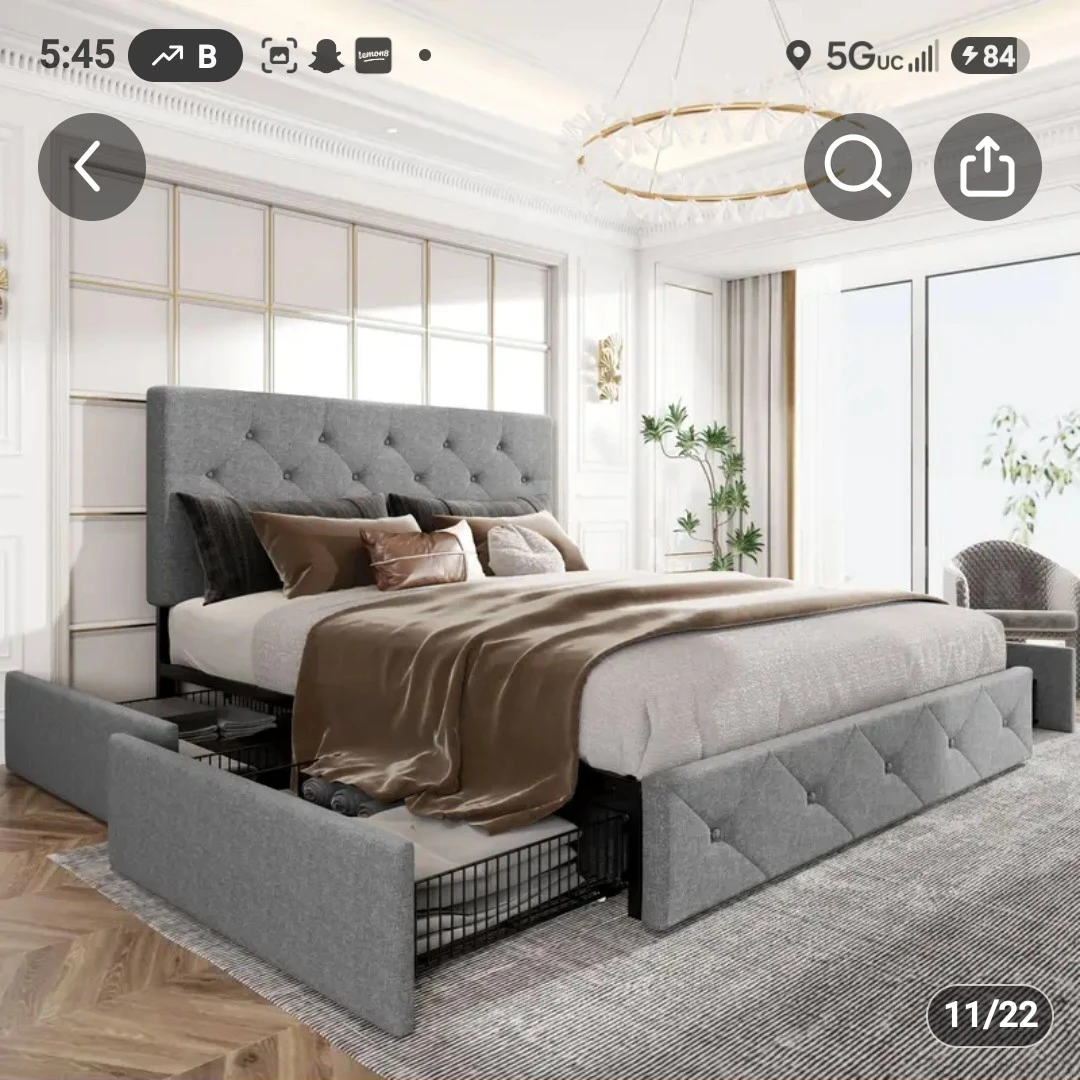 Queen Size Upholstered Platform Bed with Storage - photo 2