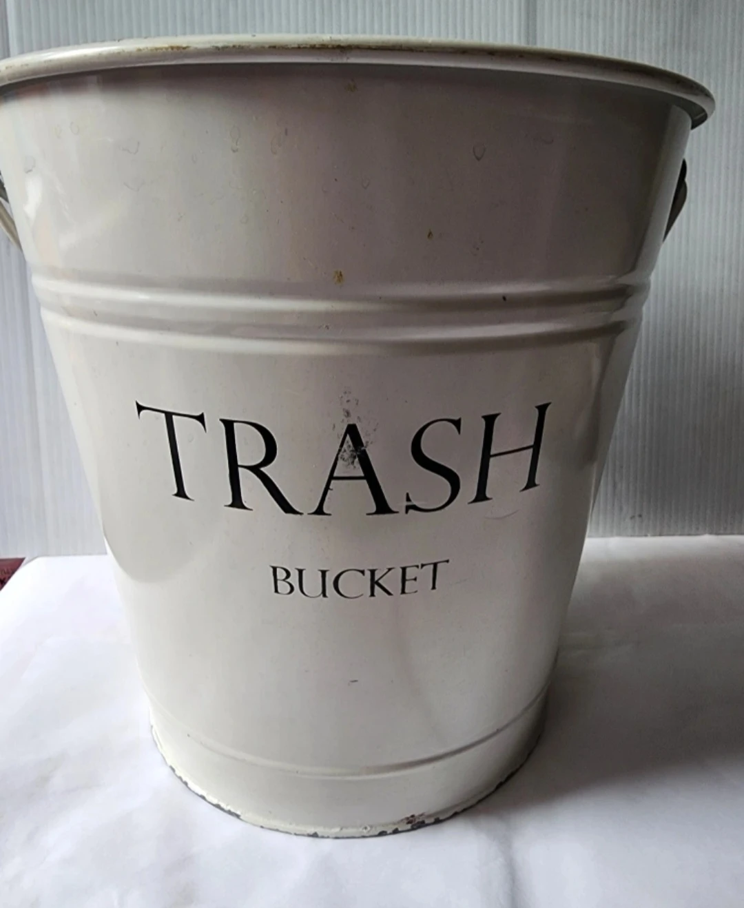 White Metal Trash Bucket
