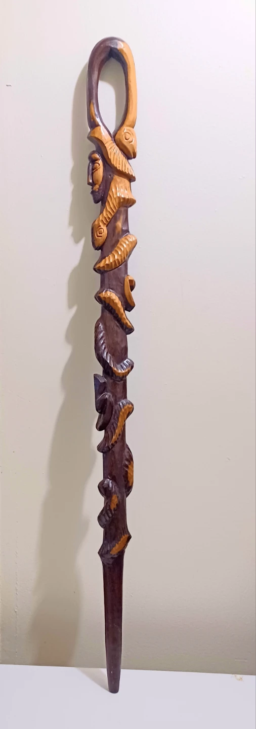 Unique Hand Carved Lacquered Wood Stick