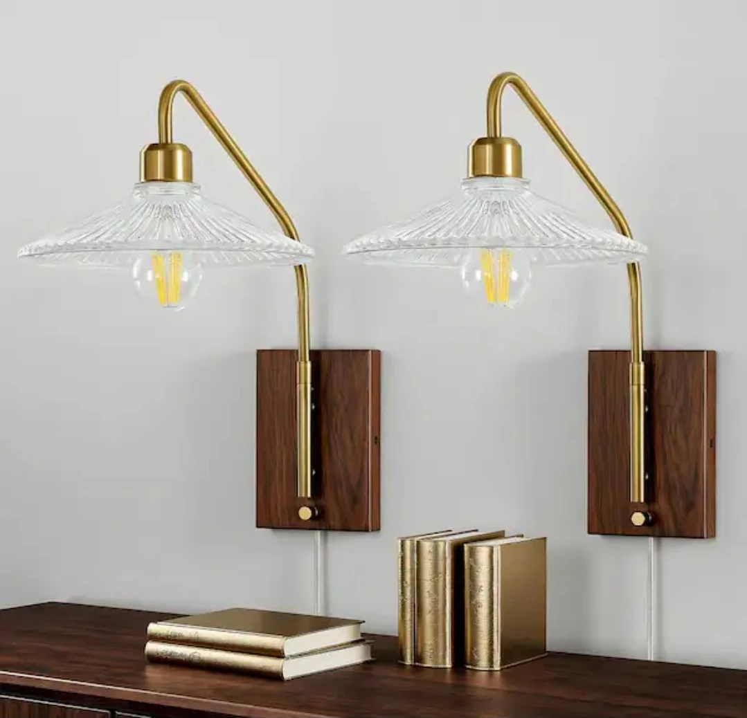 Set of 2  beautiful Wall Mounted Lamps with Wooden Base