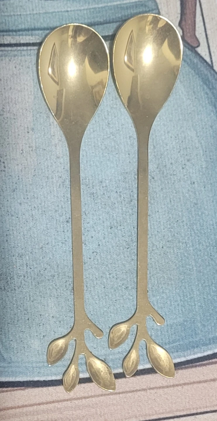 Set of 2 Gold-Tone Leaf Handle Spoons