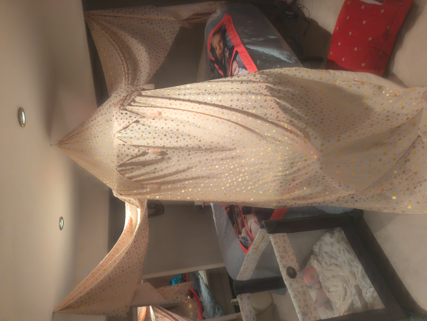 king size Pink and Gold Heart Print Bed Canopy - photo 2