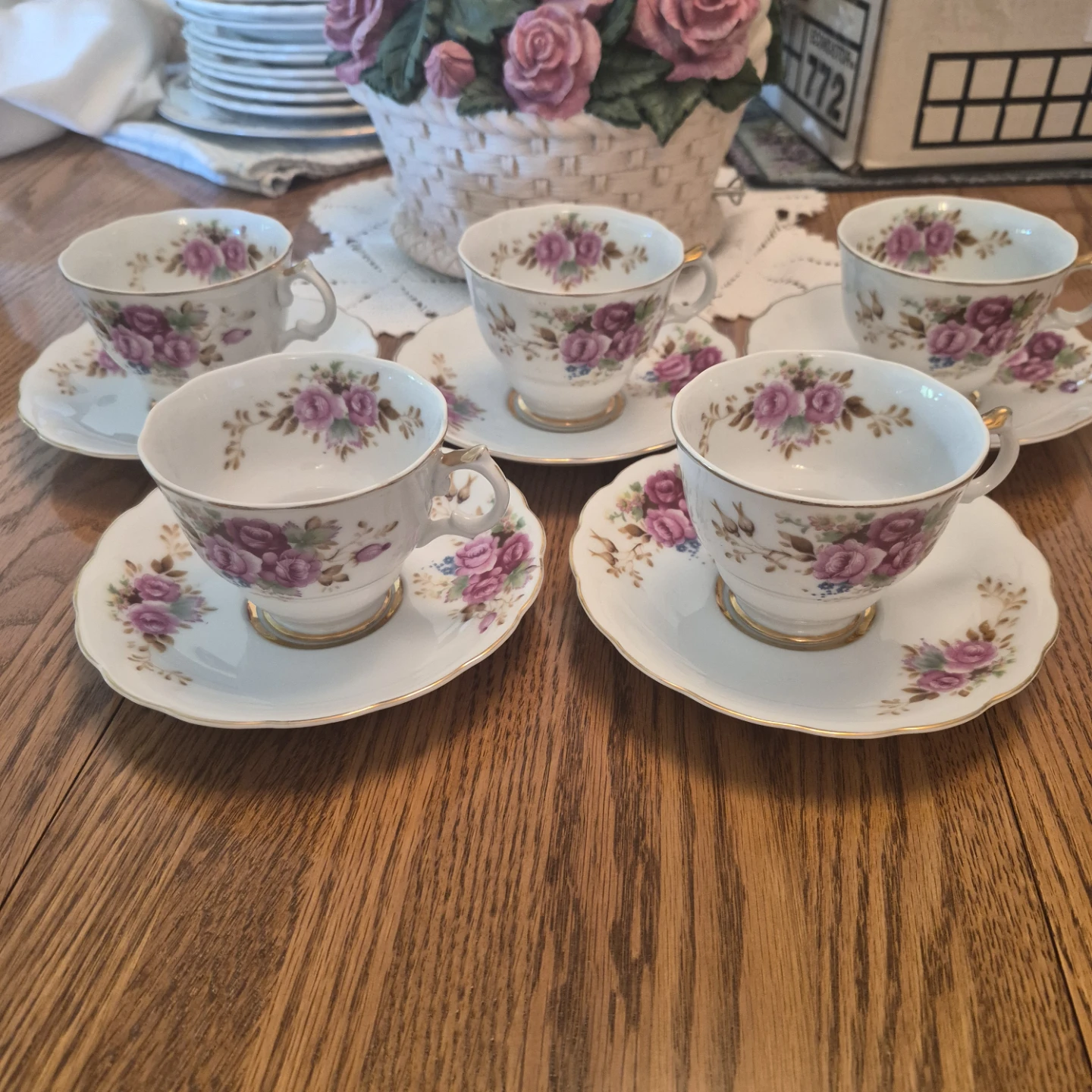 5 Castle Japan Porcelain Tea Cups and Saucers