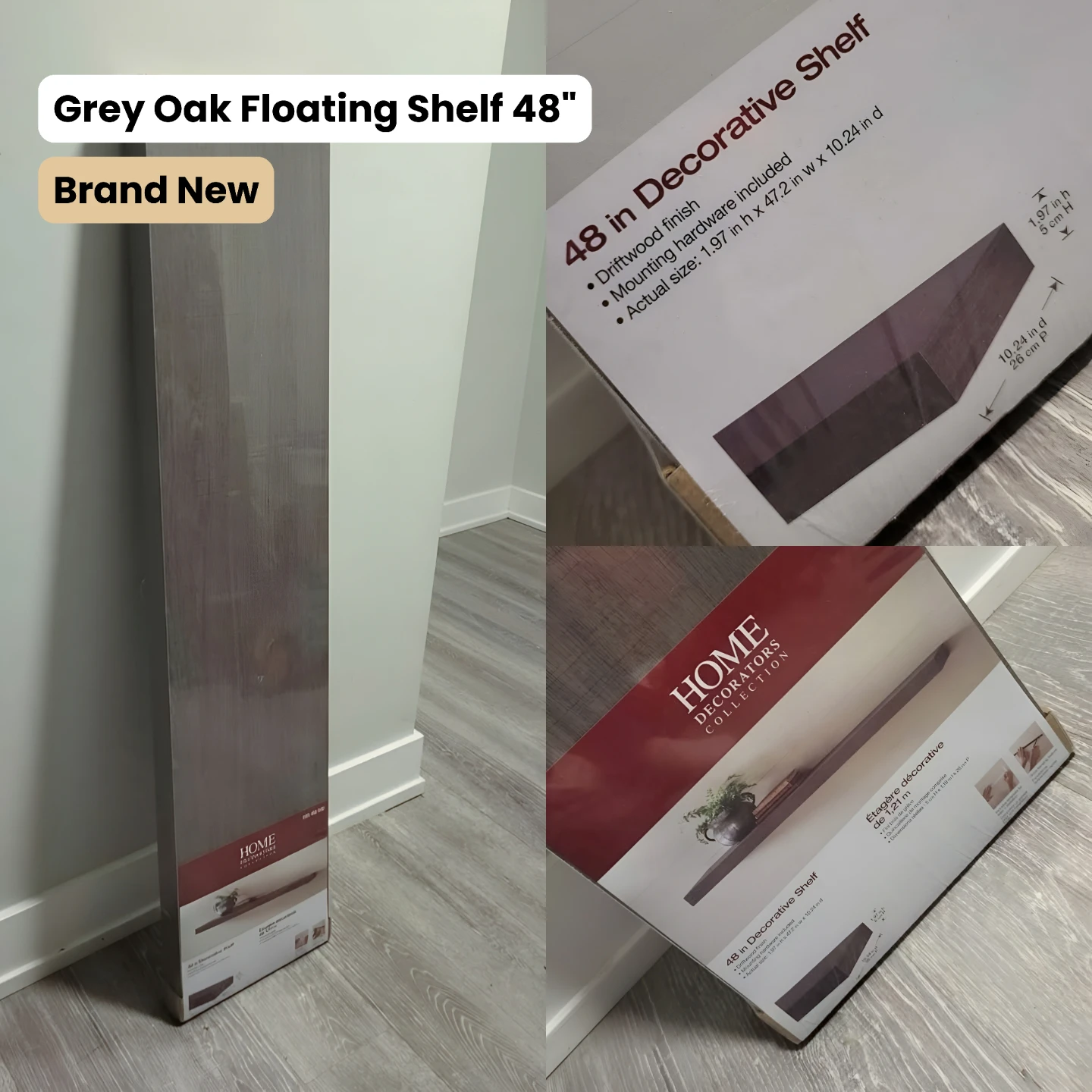 Grey Oak Decorative Floating Shelf 48" - BRAND NEW