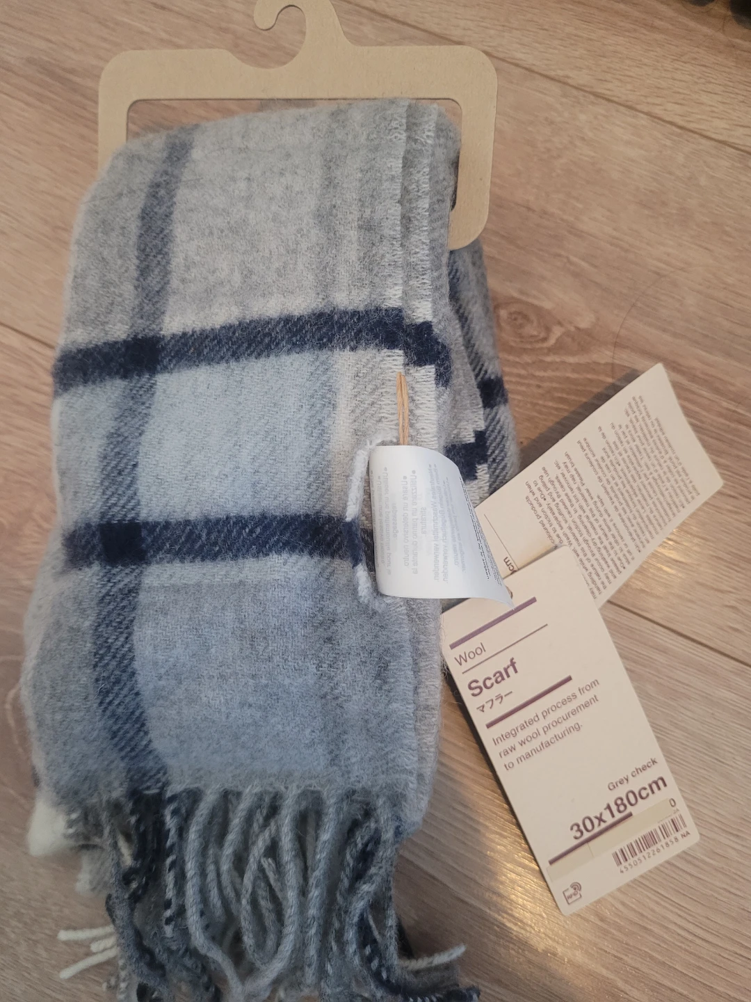 Muji Wool Scarf in Grey Check