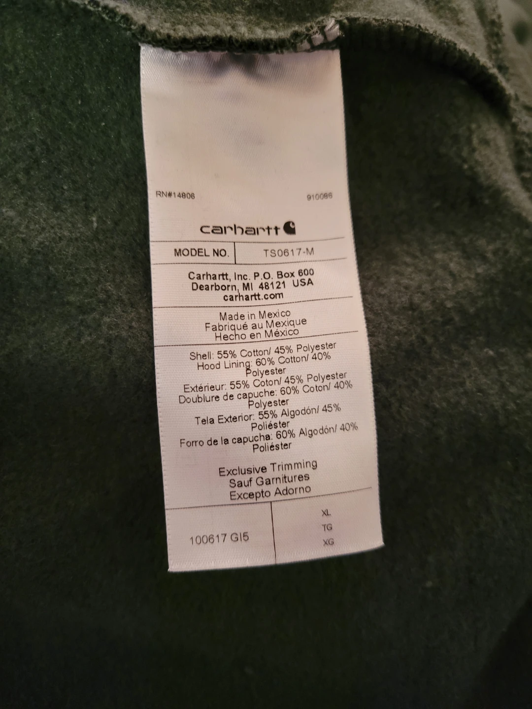 Carhartt Paxton Hoodie Mens Green Quarter Zip Sz XL - photo 4