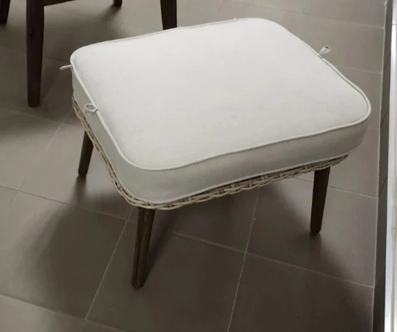 Wicker Footstool with Off-White Cushion