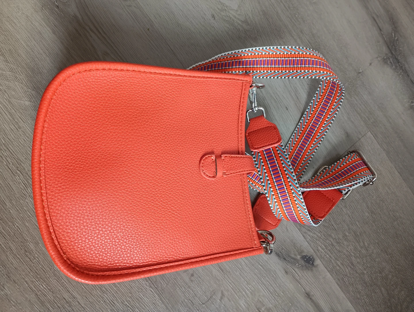 Orange Crossbody Bag with Patterned Strap - photo 5