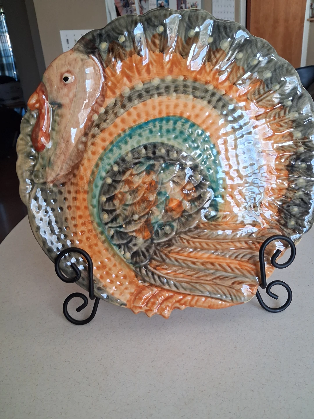 Mid Century Hand Painted Turkey Platter Made in Italy