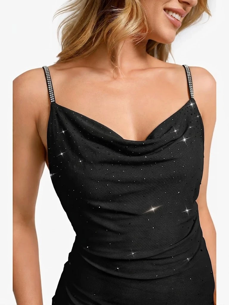 NEW Black Sparkly Rhinestone Cowl Neck Cami – XL