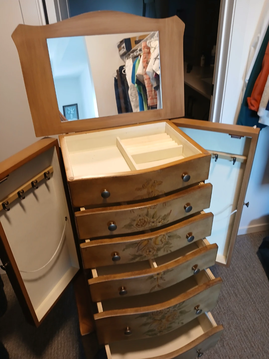 Wooden Jewelry Armoire with Mirror