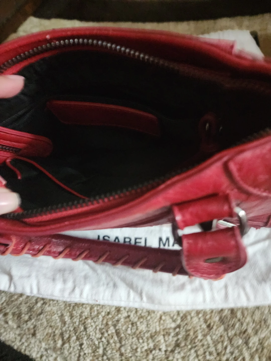 Red Leather Studded Handbag