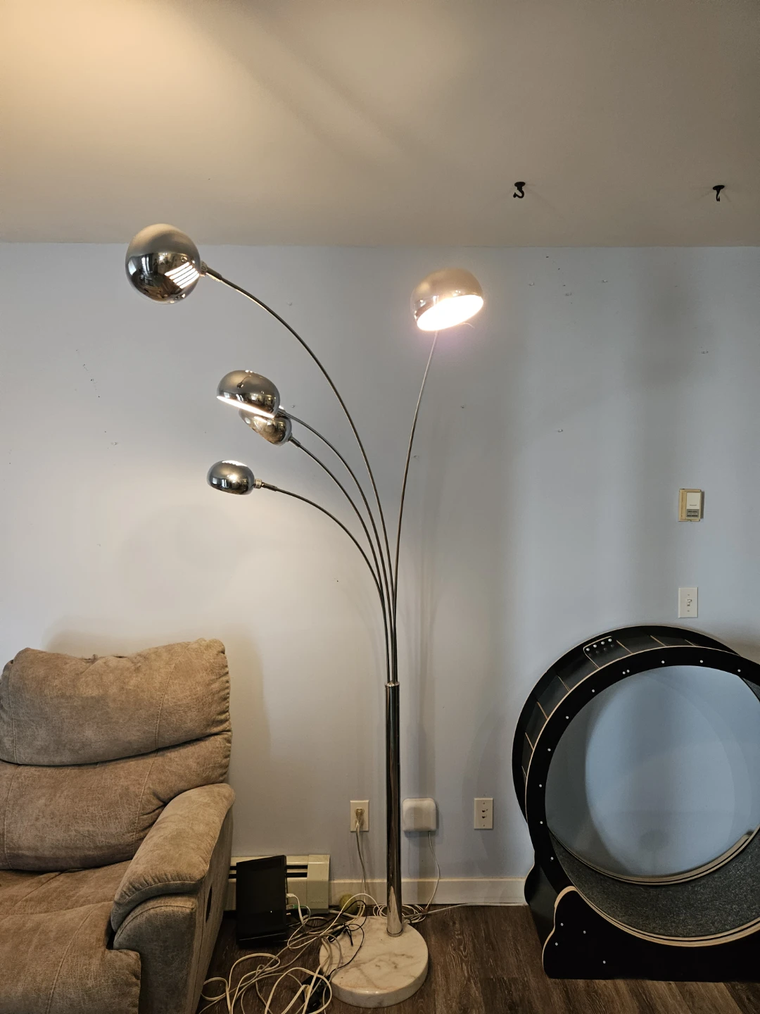 Five-arm chrome floor lamp with marble base - photo 3