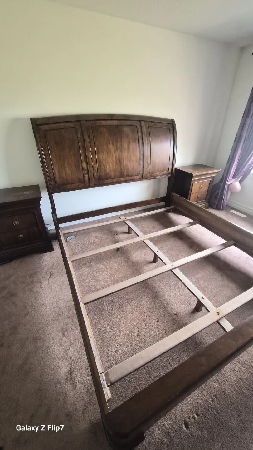 Dark Wood King Bed Frame with Two Nightstands - photo 2