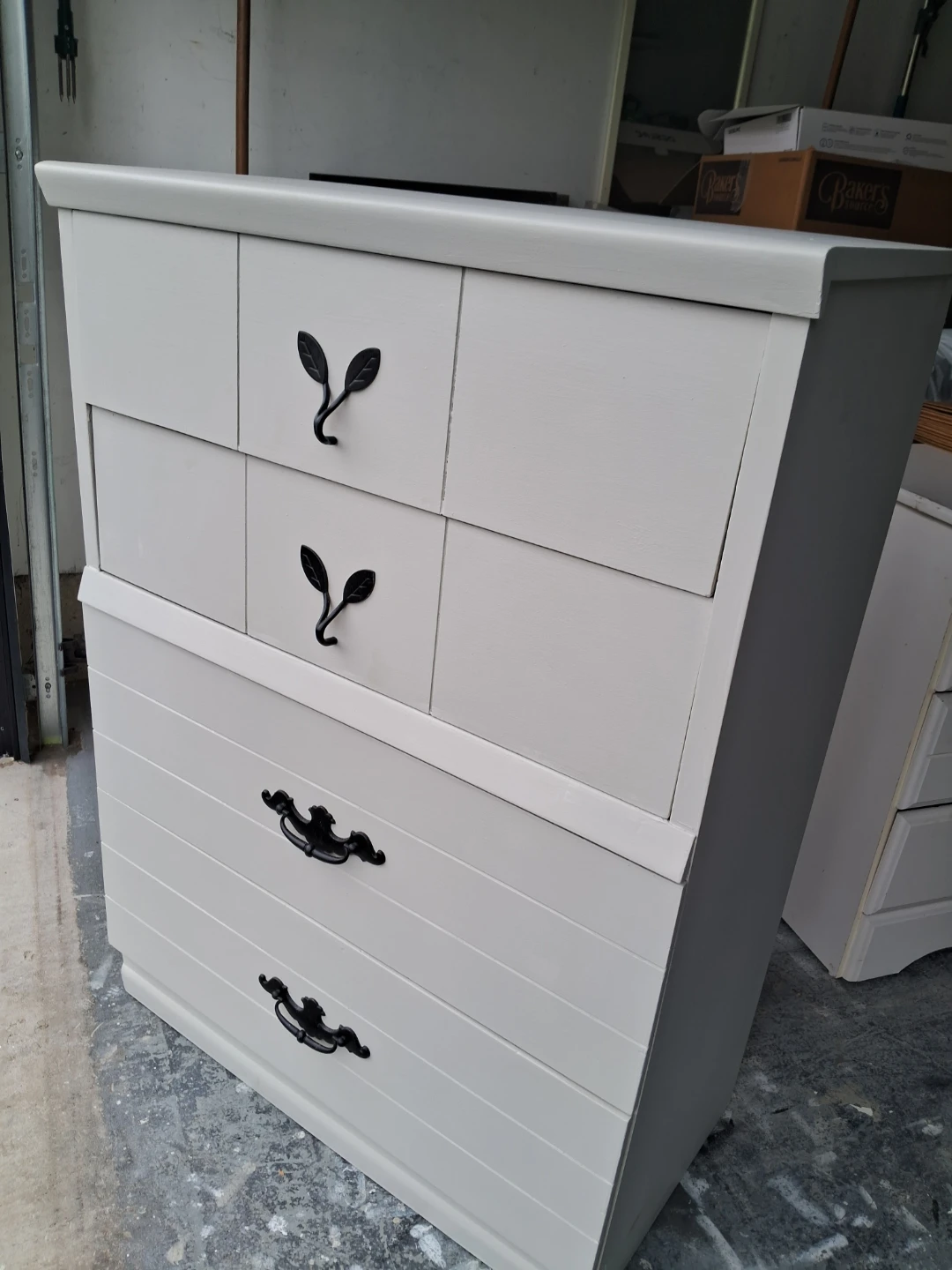 Light Grey Painted Dresser with Leaf Pulls