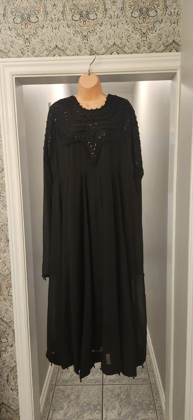 Black Beaded Long-Sleeve Dress XL