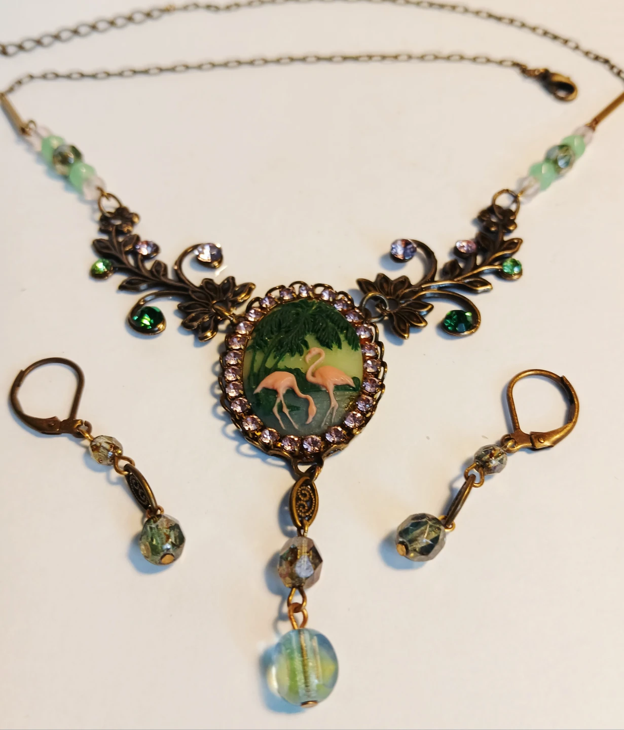 Vintage-Style Flamingo Necklace and Earring Set - photo 3